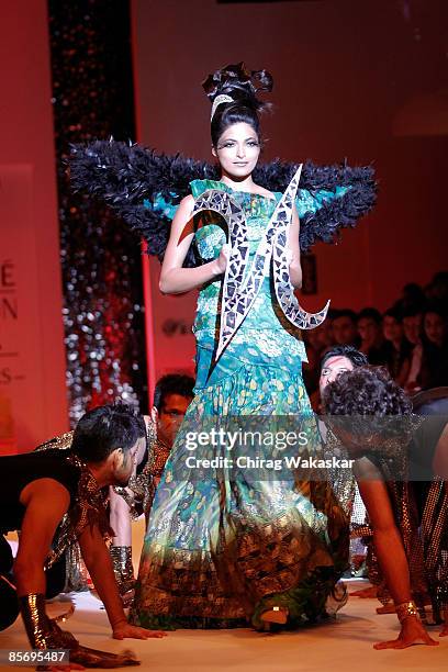 Former Miss India, Parvathy Omanakuttan walks the runway at the Neeta Lulla show at Lakme India Fashion Week Autumn/Winter 2009 at Grand Hyatt on...