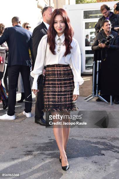 Park Shin-hye is seen arriving at Chanel show during Paris Fashion Week Womenswear Spring/Summer 2018on October 3, 2017 in Paris, France.