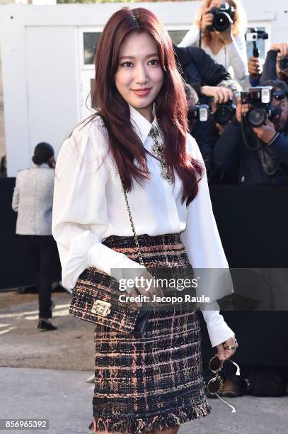 Park Shin-hye is seen arriving at Chanel show during Paris Fashion Week Womenswear Spring/Summer 2018on October 3, 2017 in Paris, France.