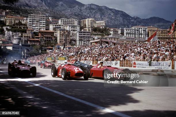 Eugenio Castellotti, Stirling Moss, Ferrari D50, Maserati 250F, Grand Prix of Monaco, Circuit de Monaco, 13 May 1956.