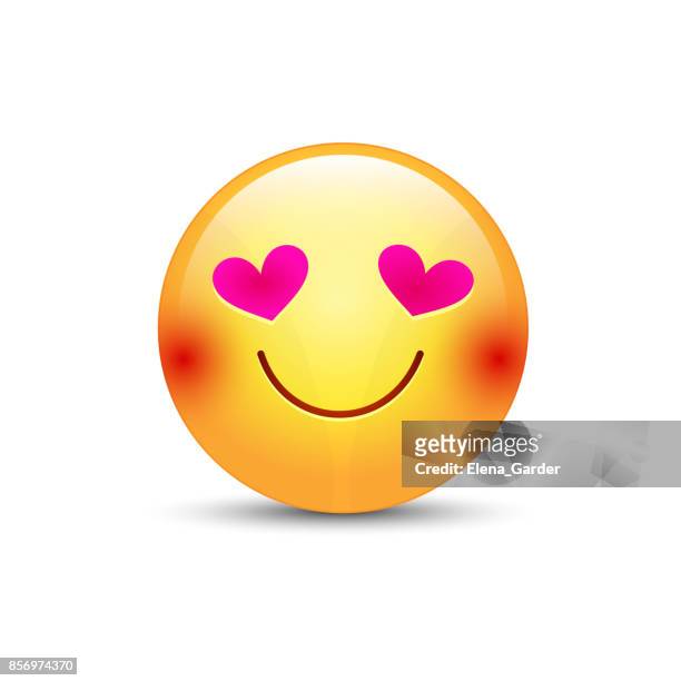  Cara De Emoticon Cariñoso Feliz Con Ojos En Forma De Corazones Vector De Dibujos Animados Emoji En Amor Con Sonrisa Ilustración de stock