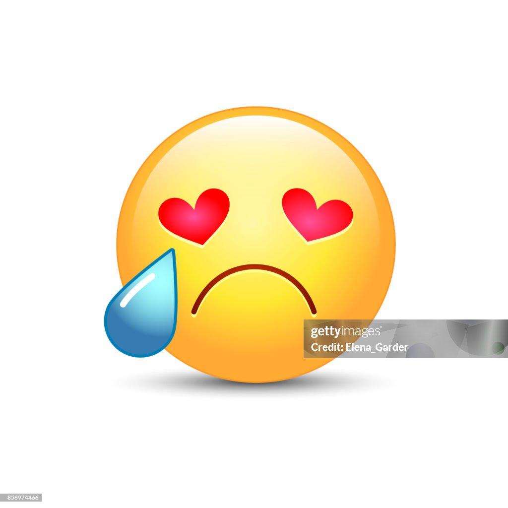 Smiley Enamorado Triste Con Ojos En Forma De Corazones Llorando Cara Emoji  Emoticonos De Dibujos Animados Lindo Con Lágrimas De Sus Ojos Corazón Roto  Ilustración de stock - Getty Images