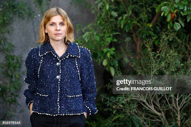 French actress Clemence Poesy poses during a photocall prior to the Chanel women's 2018 Spring/Summer ready-to-wear collection fashion show in Paris,...