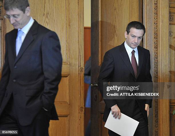 New Prime Minister-designate Economy Minister Gordon Bajnai arrives to give a press conference at the parliament on March 30, 2009 in Budapest as...