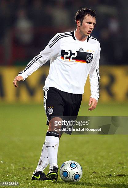 Marc-André Kruska of Germany runs with the ball during the U21 International friendly match between Germany and the Netherlands at the Werse stadium...