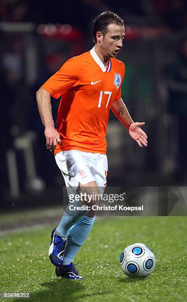 Roy Beerens of Netherlands runs with the ball during the U21 International friendly match between Germany and the Netherlands at the Werse stadium on...