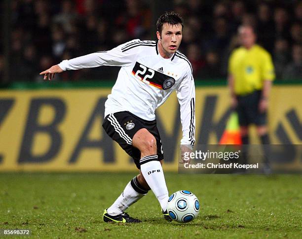 Marc-André Kruska of Germany runs with the ball during the U21 International friendly match between Germany and the Netherlands at the Werse stadium...