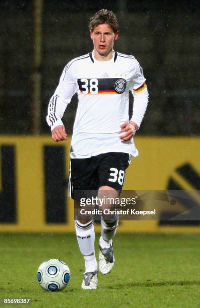 Benedikt Hoewedes of Germany runs with the ball during the U21 International friendly match between Germany and the Netherlands at the Werse stadium...