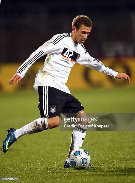 Fabian Johnson of Germany runs with the ball during the U21 International friendly match between Germany and the Netherlands at the Werse stadium on...