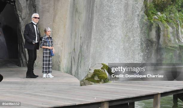 Karl Lagerfeld and his Godson, Hudson Kroenig on the runway during the Chanel show as part of the Paris Fashion Week Womenswear Spring/Summer 2018 on...