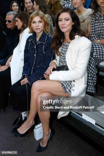 Clemence Poesy and Anna Mouglalis attend the Chanel show as part of the Paris Fashion Week Womenswear Spring/Summer 2018 on October 3, 2017 in Paris,...