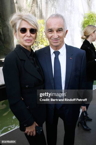 Anne-Florence Schmitt and Alain Terzian attend the Chanel show as part of the Paris Fashion Week Womenswear Spring/Summer 2018 on October 3, 2017 in...