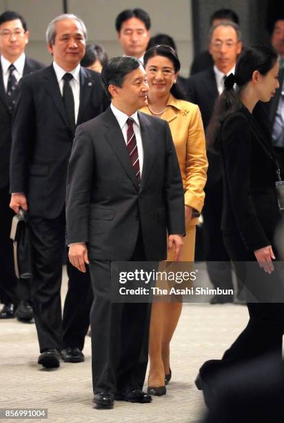 Crown Prince Naruhito and Crown Princess Masako attend the opening ceremony of the Science and Technology in Society forum on October 3, 2017 in...