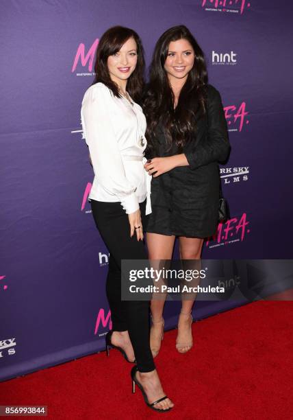 Actress Francesca Eastwood and Her Sister Morgan Eastwood attend the premiere of Dark Sky Films' "M.F.A." at The London West Hollywood on October 2,...