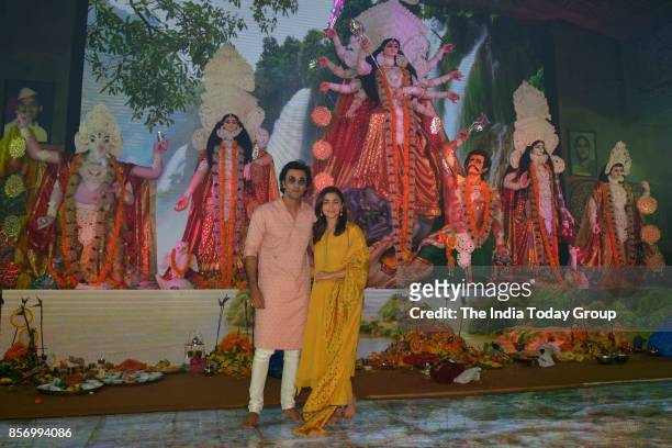 Ranbir Kapoor and Alia Bhatt during Durga Puja at North Bombay Sarbojanin Durga Puja in Mumbai.