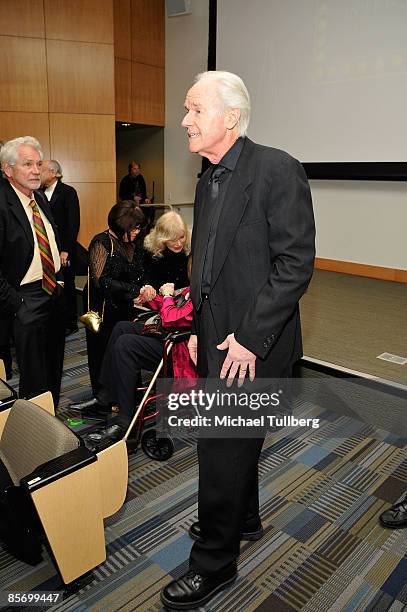 Actor Mike Farrell relaxing after the awards ceremony at the Closing Night Gala for the 1st Annual Burbank International Film Festival, held at...