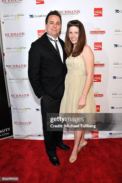 Producers Mickey Blaine and Nicole Blaine of the film "Commit" arrive at the Closing Night Gala for the 1st Annual Burbank International Film...