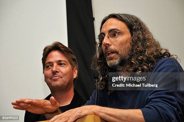 Producer, Director Tom Shadyac prepares to present composer John Debney with an award at the Closing Night Gala for the 1st Annual Burbank...