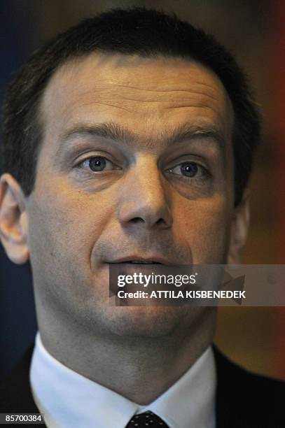 New Prime Minister-designate Economy Minister Gordon Bajnai gives a press conference at the parliament on March 30, 2009 in Budapest. Hungary's...