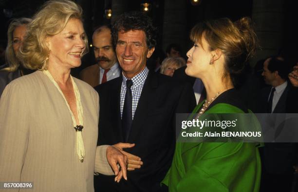 Lauren Bacall, Jack Lang et Sophie Marceau a la Fete du cinema a Paris le 27 juin 1991 a Paris, France.