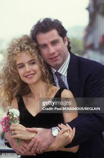 John Travolta et sa fiancee l'actrice Kelly Preston au Festival du Cinema Americain le 8 septembre 1991 a Deauville, France.