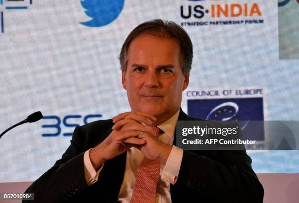 Mark Field, British Minister of State for Asia and the Pacific at the Foreign and Commonwealth Office, attends an event in New Delhi on October 3,...