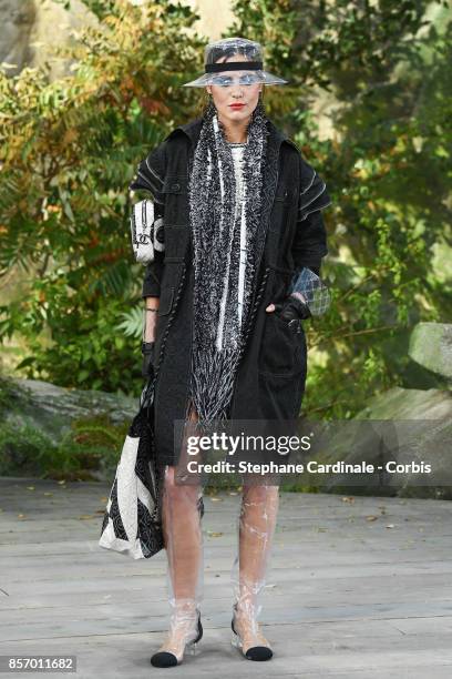Model walks the runway during the Chanel Spring Summer 2018 show as part of Paris Fashion Week at on October 3, 2017 in Paris, France.