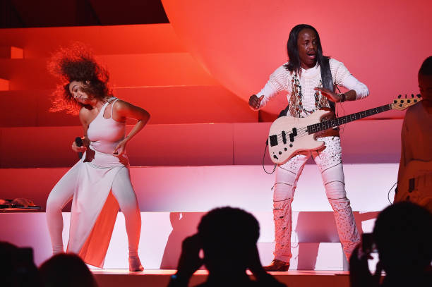 Solange and Verdine White of Earth, Wind, & Fire perform during Orion's Rise: A Special Performance With Solange And The Sun Ra Arkestra at Radio...