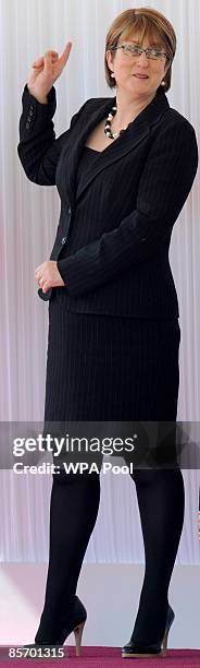 Britain's Home Secretary Jacqui Smith gestures during the Ceremonial Welcome at Horseguards for Mexico's President Felipe Calderon on March 30, 2009...