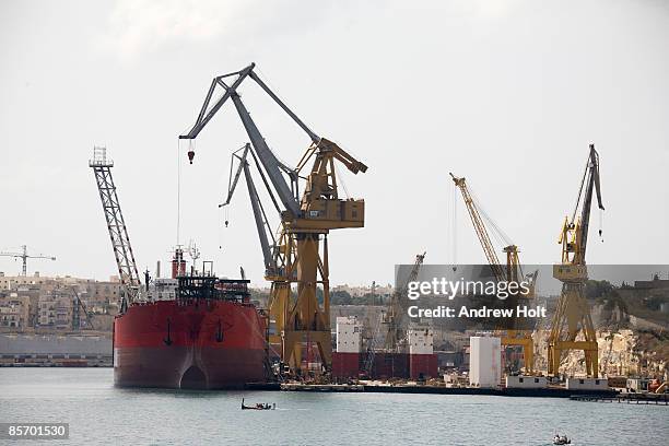 harbor port, cranes, valetta, malta - malta business stock pictures, royalty-free photos & images