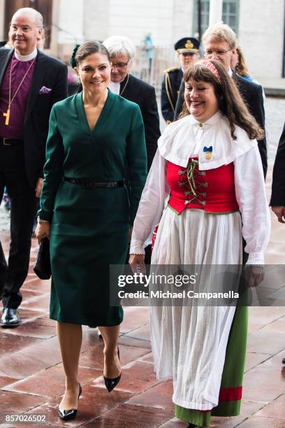 Crown Princess Victoria of Sweden attends the opening of the Swedish Church meetings at Uppsala Cathedral on October 3, 2017 in Uppsala, Sweden.