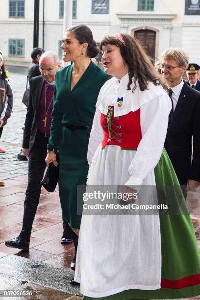 Crown Princess Victoria of Sweden attends the opening of the Swedish Church meetings at Uppsala Cathedral on October 3, 2017 in Uppsala, Sweden.