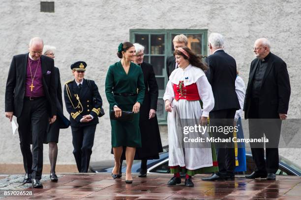 Crown Princess Victoria of Sweden attends the opening of the Swedish Church meetings at Uppsala Cathedral on October 3, 2017 in Uppsala, Sweden.