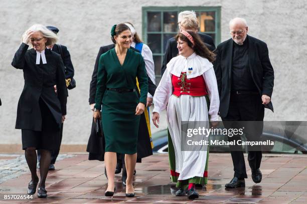 Crown Princess Victoria of Sweden attends the opening of the Swedish Church meetings at Uppsala Cathedral on October 3, 2017 in Uppsala, Sweden.