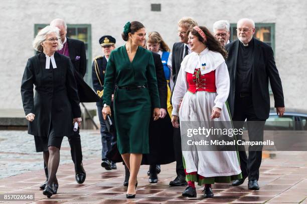 Crown Princess Victoria of Sweden attends the opening of the Swedish Church meetings at Uppsala Cathedral on October 3, 2017 in Uppsala, Sweden.