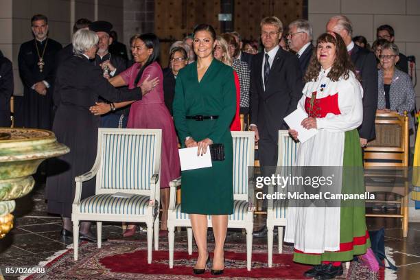 Crown Princess Victoria of Sweden attends the opening of the Swedish Church meetings at Uppsala Cathedral on October 3, 2017 in Uppsala, Sweden.