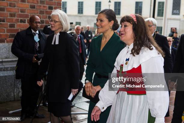 Crown Princess Victoria of Sweden attends the opening of the Swedish Church meetings at Uppsala Cathedral on October 3, 2017 in Uppsala, Sweden.