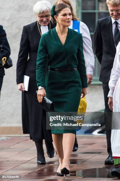 Crown Princess Victoria of Sweden attends the opening of the Swedish Church meetings at Uppsala Cathedral on October 3, 2017 in Uppsala, Sweden.