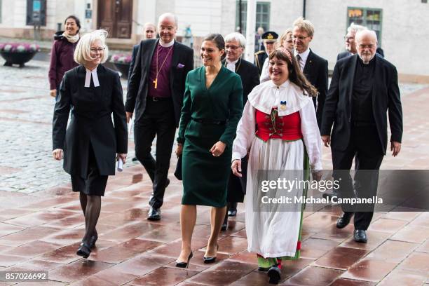 Crown Princess Victoria of Sweden attends the opening of the Swedish Church meetings at Uppsala Cathedral on October 3, 2017 in Uppsala, Sweden.