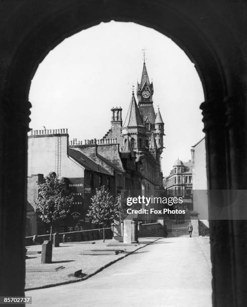 Dunfermline City Chambers in Dunfermline, Fife, Scotland, May 1935. It was built in the 1870s by James C. Walker, who also designed the first...