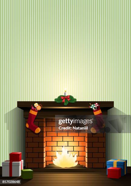 christmas card with fireplace - socks fireplace stock illustrations