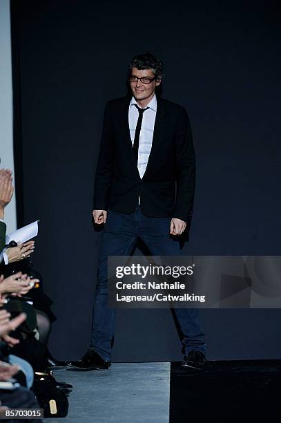 Designer Bruno Pieters walks the runway at the Bruno Pieters Ready-to-Wear A/W 2009 fashion show during Paris Fashion Week at Musee de l'Homme on...