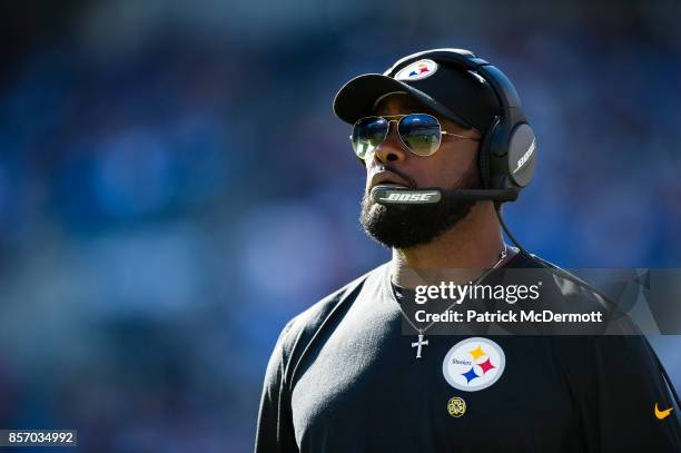 Head coach Mike Tomlin of the Pittsburgh Steelers looks on in the fourth quarter against the Baltimore Ravens at M&T Bank Stadium on October 1, 2017...