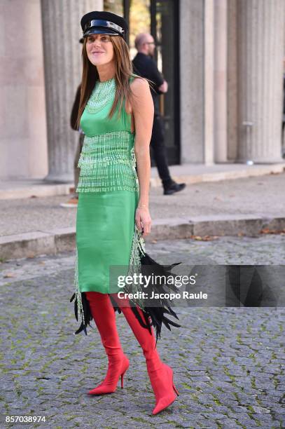 Anna Dello Russo is seen arriving at Miu Miu show during Paris Fashion Week Womenswear Spring/Summer 2018 on October 3, 2017 in Paris, France.