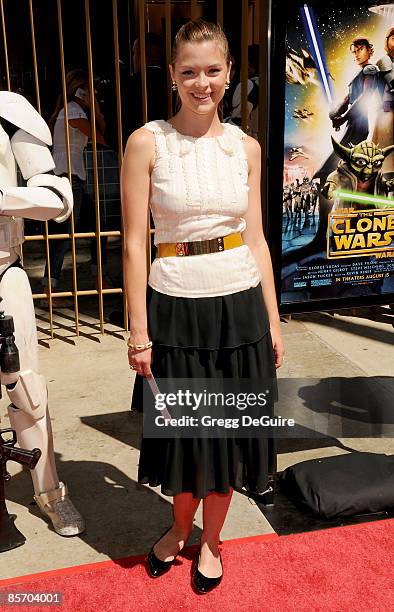 Actress Jaime King arrives at the U.S. Premiere Of "Star Wars: The Clone Wars" at the Egyptian Theatre on August 10, 2008 in Hollywood, California.