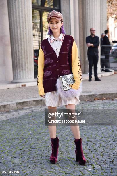 Irene Kim is seen arriving at Miu Miu show during Paris Fashion Week Womenswear Spring/Summer 2018 on October 3, 2017 in Paris, France.