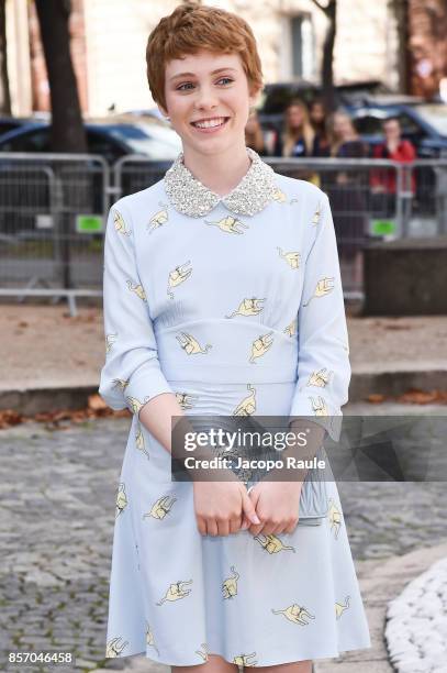 Sophia Lillis is seen arriving at Miu Miu show during Paris Fashion Week Womenswear Spring/Summer 2018 on October 3, 2017 in Paris, France.