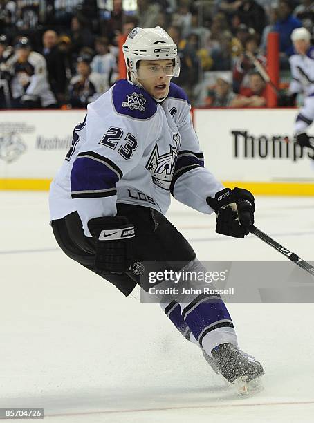 Dustin Brown of the Los Angeles Kings skates against the Nashville Predators at the Sommet Center on March 28, 2009 in Nashville, Tennessee.