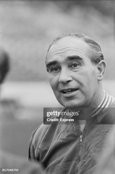 English former football player and manager of the England national football team Alf Ramsey at the England team training session, UK, 20th October...