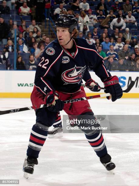 Mike Commodore of the Columbus Blue Jackets skates against the St. Louis Blues on March 28, 2009 at Scottrade Center in St. Louis, Missouri.